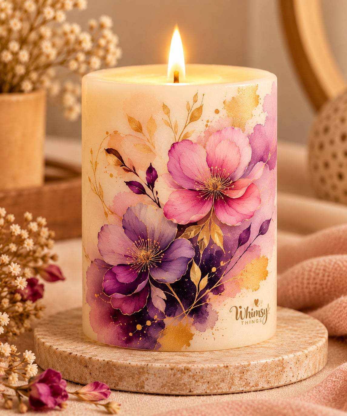 Amethyst Bloom Pillar Candle