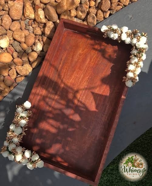 Cotton Blossom Teak Tray
