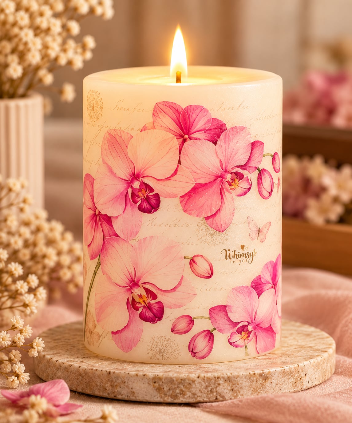 Pink Orchid Pillar Candle